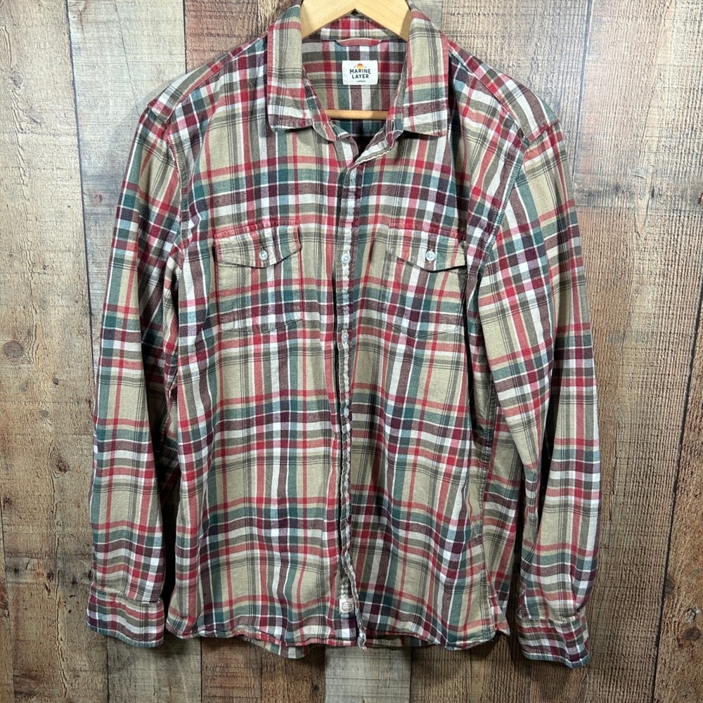 Marine Layer Plaid Button Up Shirt Larger Cotton Casual Flannel Style Gorpcore